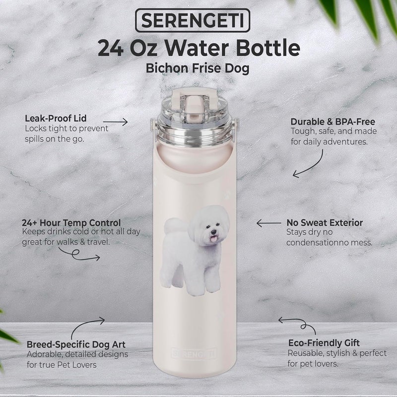 ES Pets SERENGETI 24 Oz Water Bottle Stainless Steel with Spill Proof Lid - Double walled Vacuum Insulated water flask - Realistic 3D Print of your favorite dog (Bichon Frise) - Image 3